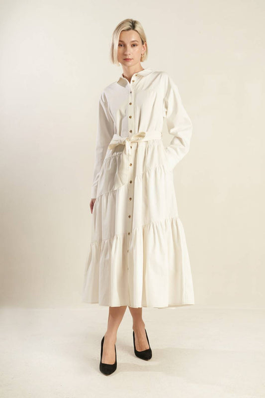 ANYTIME NOW WOVEN TWILL MIDI DRESS - Concordia Style Boutique