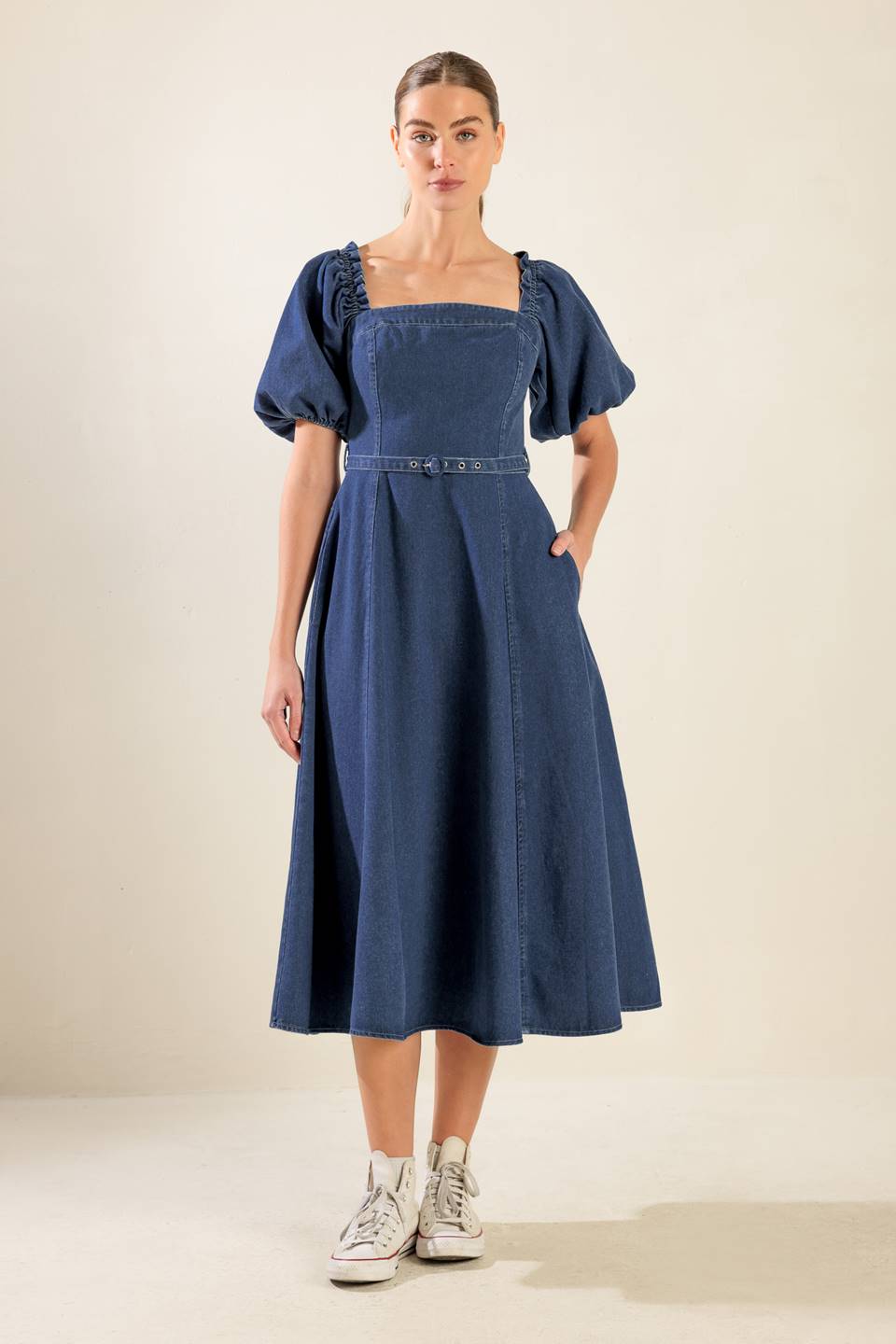ALL SPRUCED UP DENIM MIDI DRESS - Concordia Style Boutique