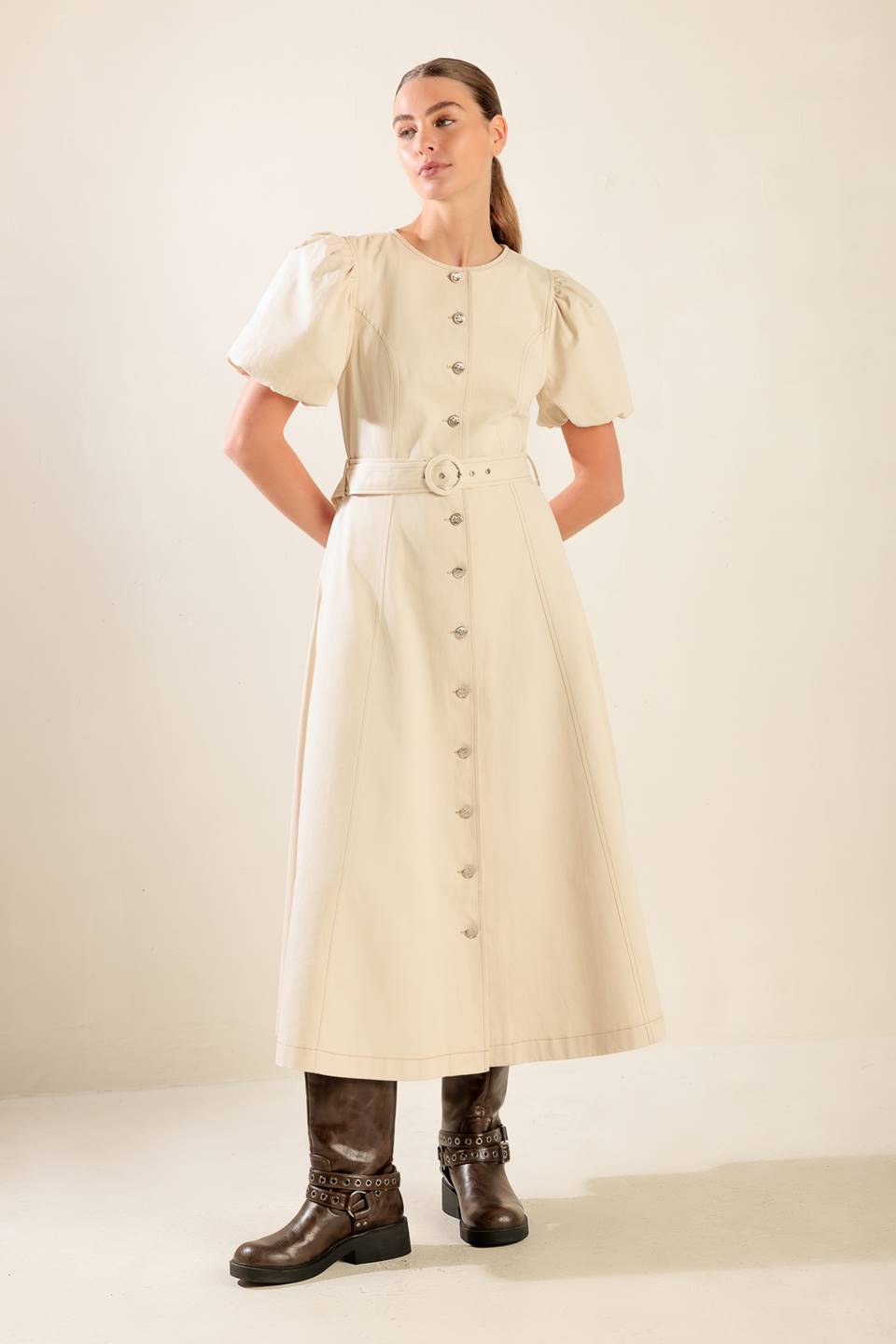 CAPTURED BY THE NIGHT TWILL MIDI DRESS - Concordia Style Boutique