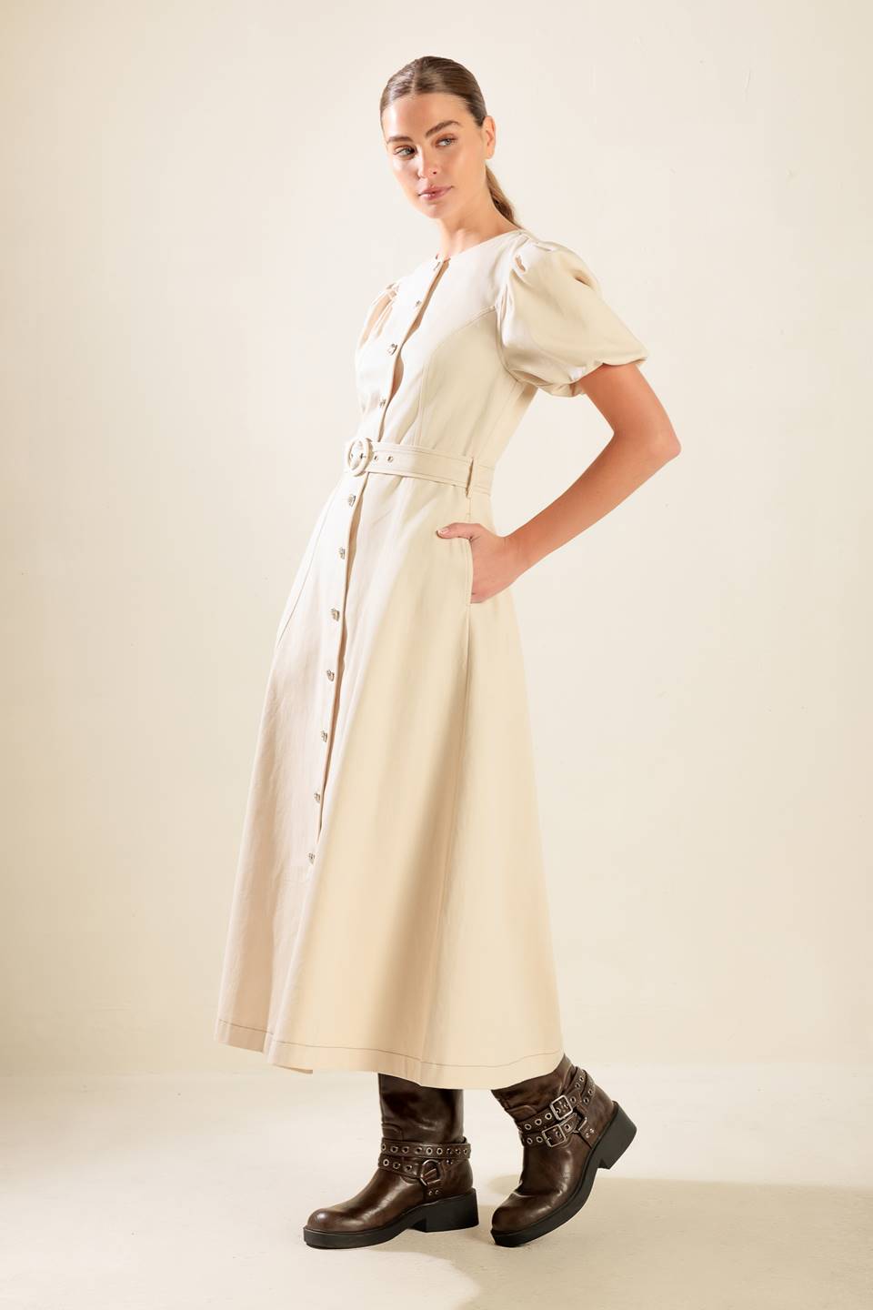 CAPTURED BY THE NIGHT TWILL MIDI DRESS - Concordia Style Boutique