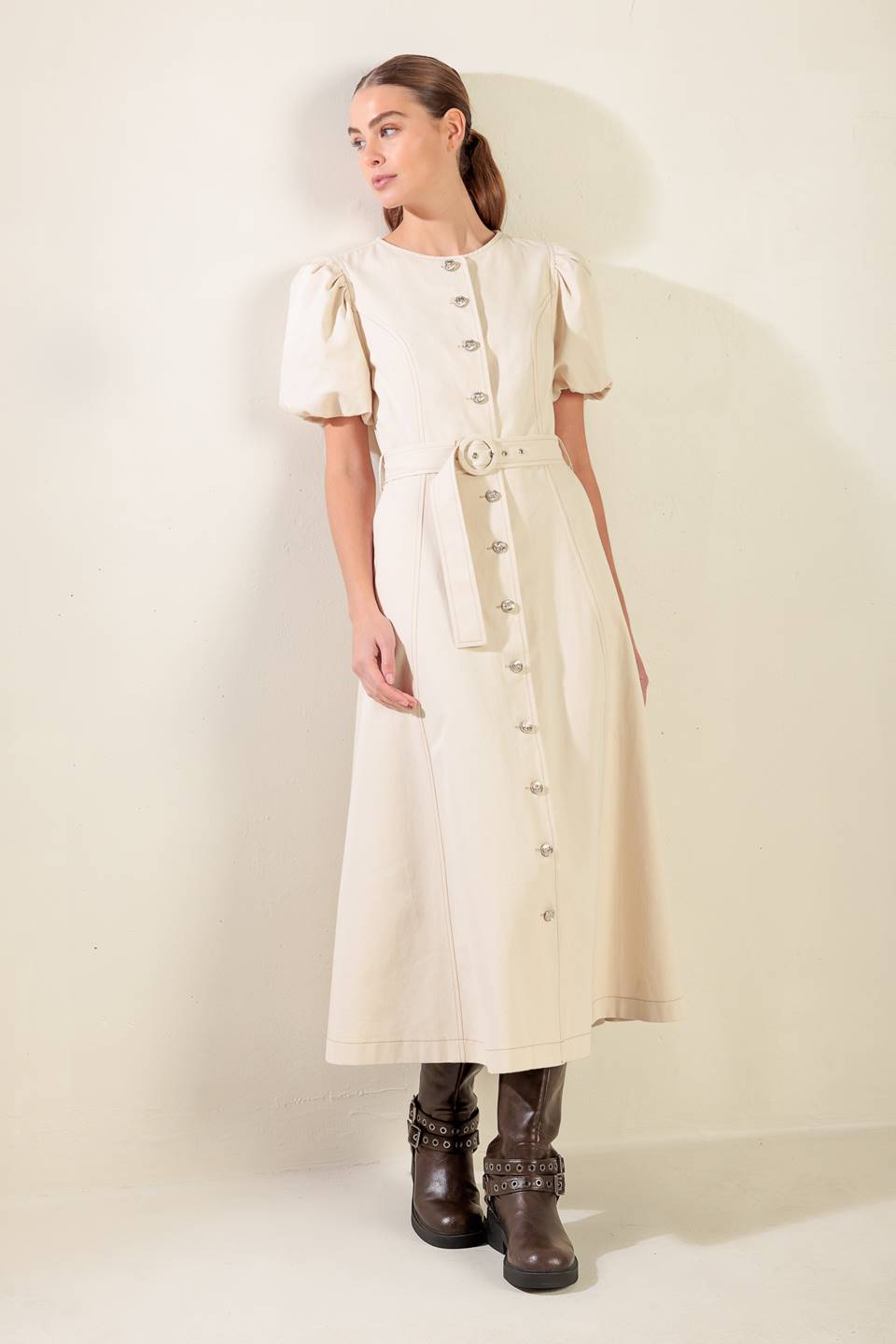 CAPTURED BY THE NIGHT TWILL MIDI DRESS - Concordia Style Boutique