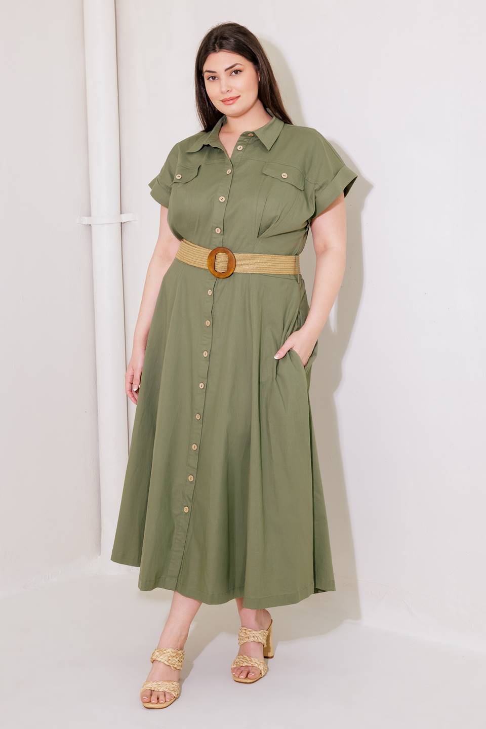 BUILD MY EMPIRE OLIVE WOVEN MIDI DRESS - Concordia Style Boutique