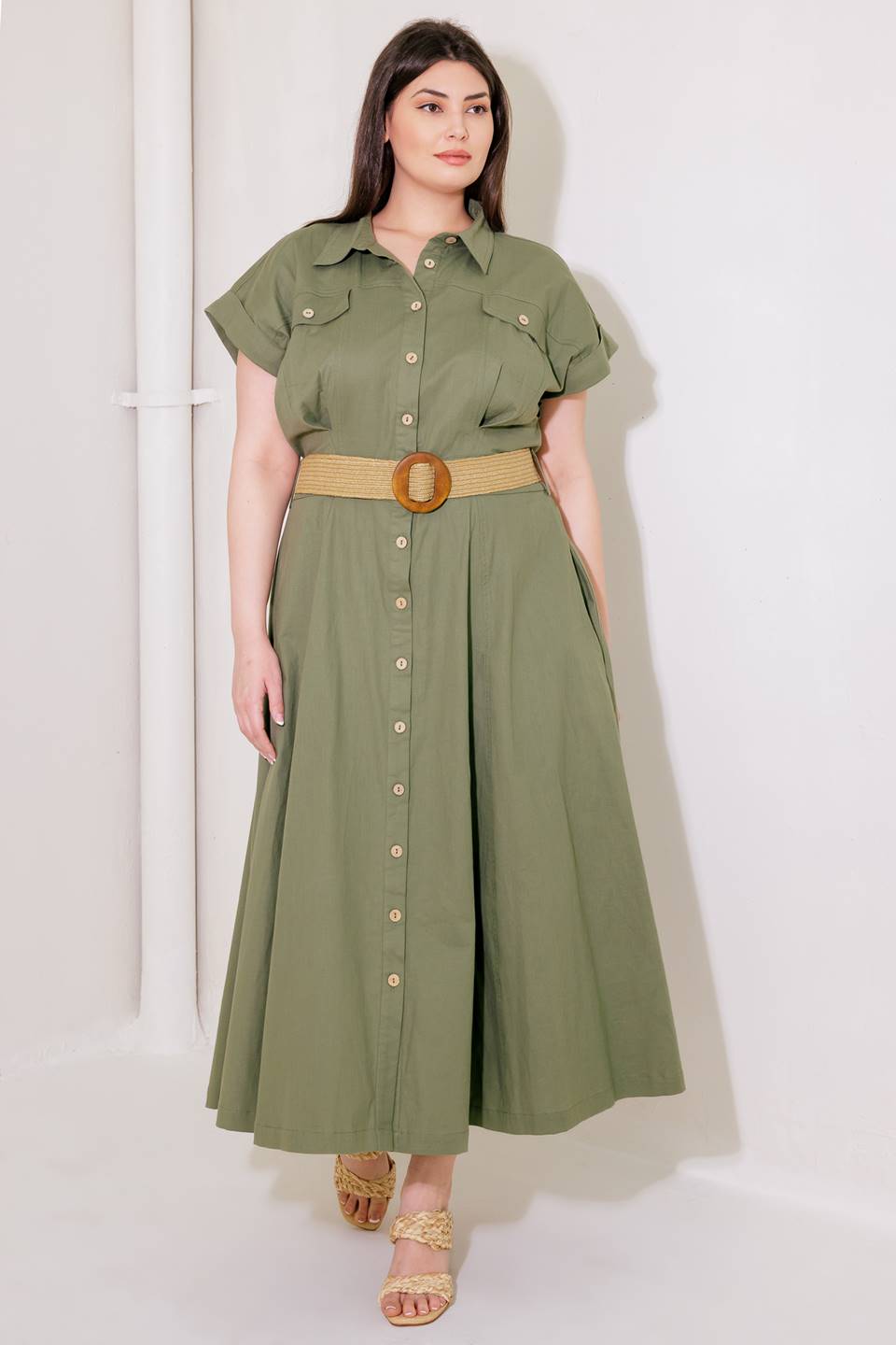 BUILD MY EMPIRE OLIVE WOVEN MIDI DRESS - Concordia Style Boutique