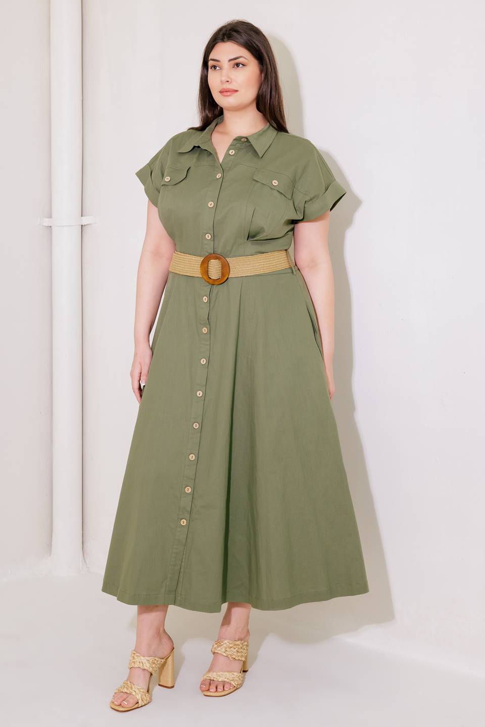 BUILD MY EMPIRE OLIVE WOVEN MIDI DRESS - Concordia Style Boutique