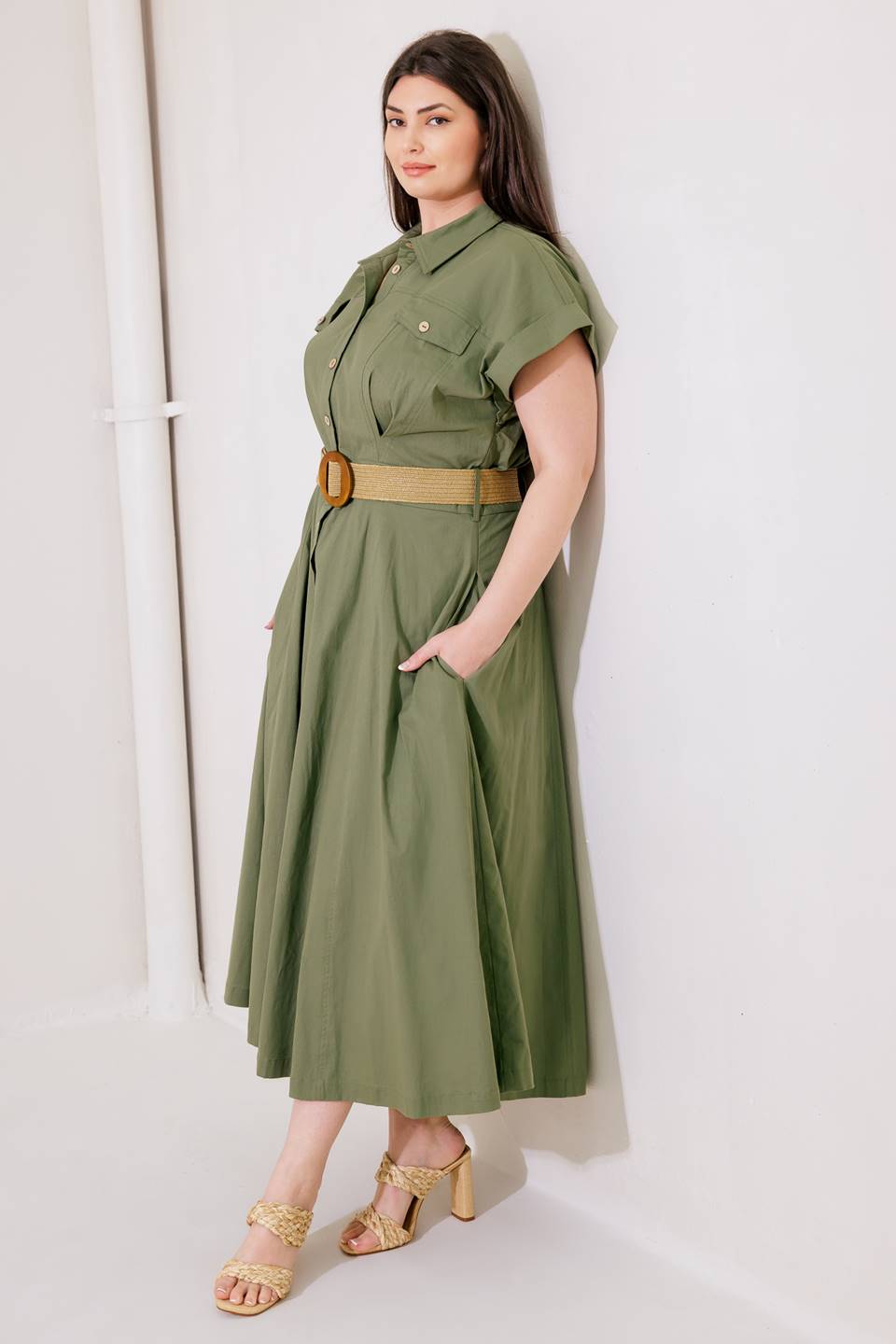 BUILD MY EMPIRE OLIVE WOVEN MIDI DRESS - Concordia Style Boutique