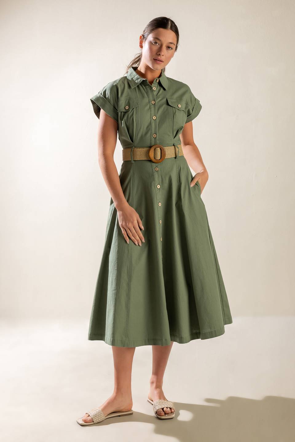 BUILD MY EMPIRE OLIVE WOVEN MIDI DRESS - Concordia Style Boutique