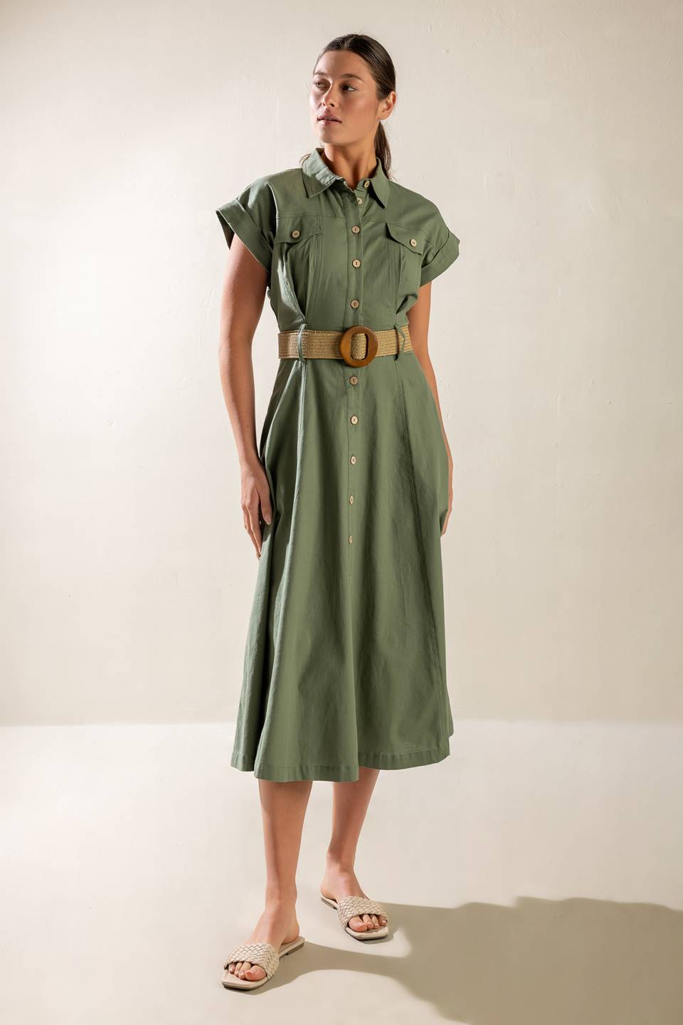 BUILD MY EMPIRE OLIVE WOVEN MIDI DRESS - Concordia Style Boutique