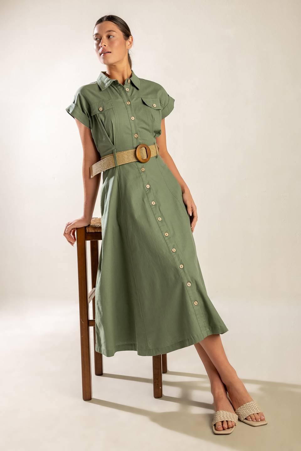BUILD MY EMPIRE OLIVE WOVEN MIDI DRESS - Concordia Style Boutique