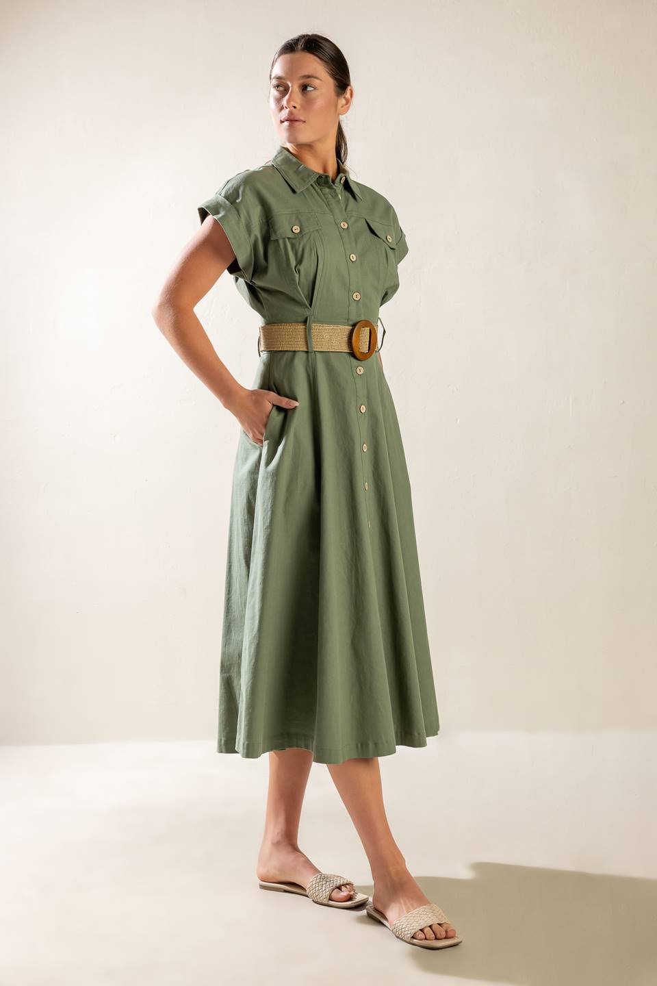 BUILD MY EMPIRE OLIVE WOVEN MIDI DRESS - Concordia Style Boutique