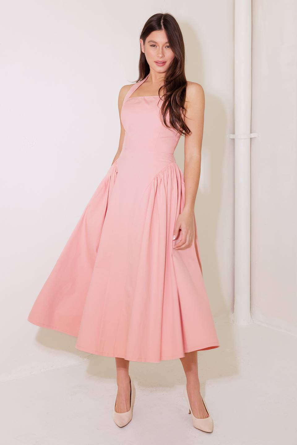 CAUGHT IN THE RAIN PINK WOVEN MIDI DRESS - Concordia Style Boutique