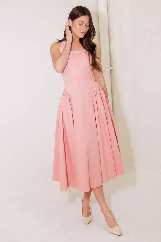 CAUGHT IN THE RAIN PINK WOVEN MIDI DRESS - Concordia Style Boutique