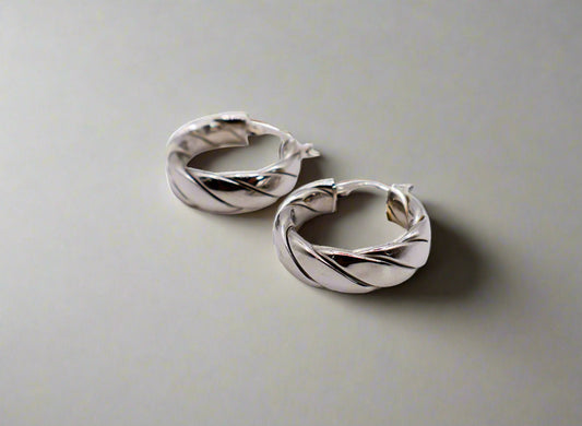 Italian Twisted Texture Silver Hoop Earrings