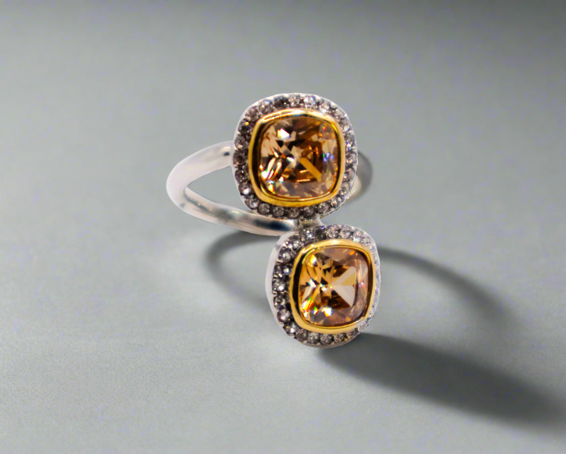 Radiant Gemstone Duo Ring