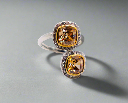 Radiant Gemstone Duo Ring
