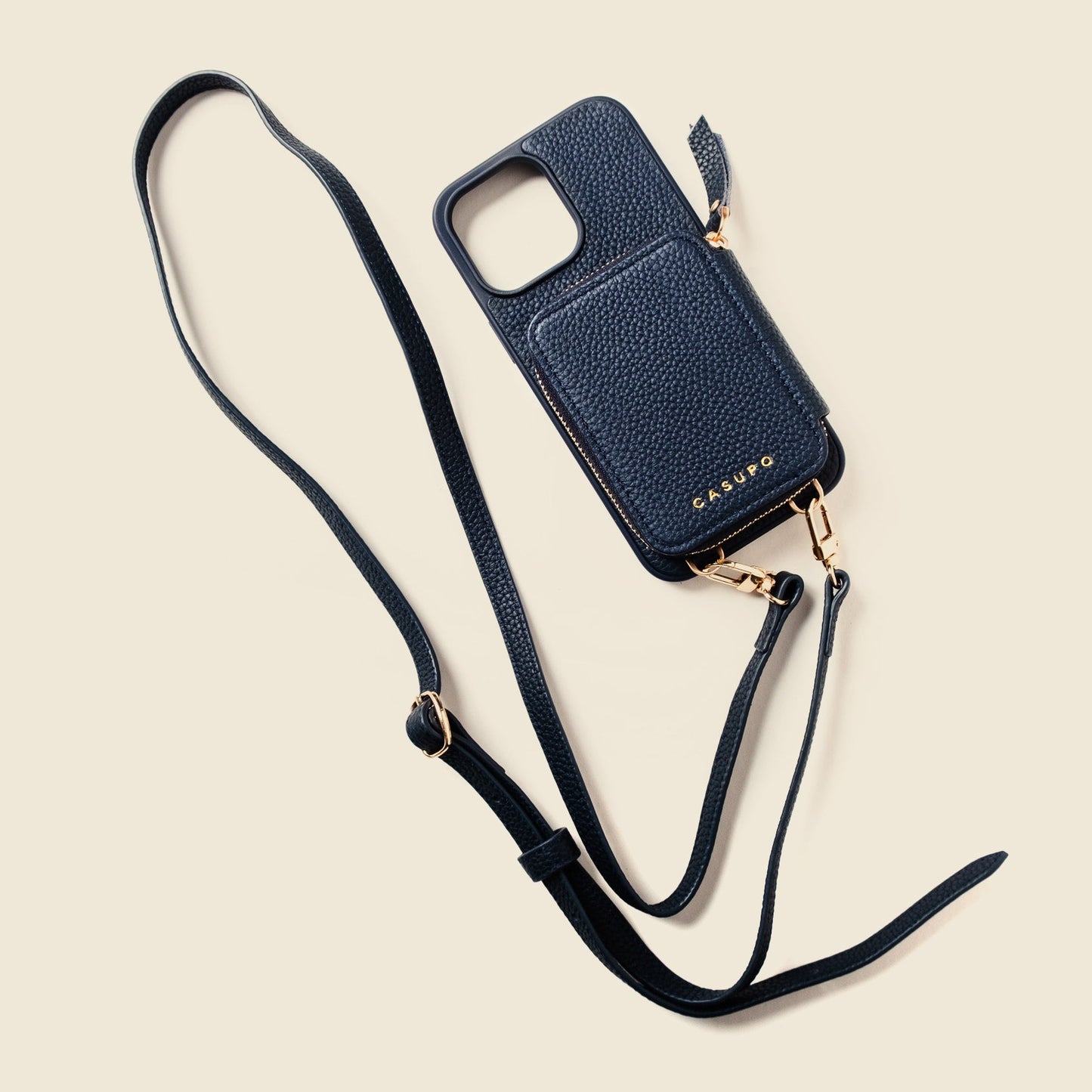 iPhone Case and Wallet with Long Strap - Navy