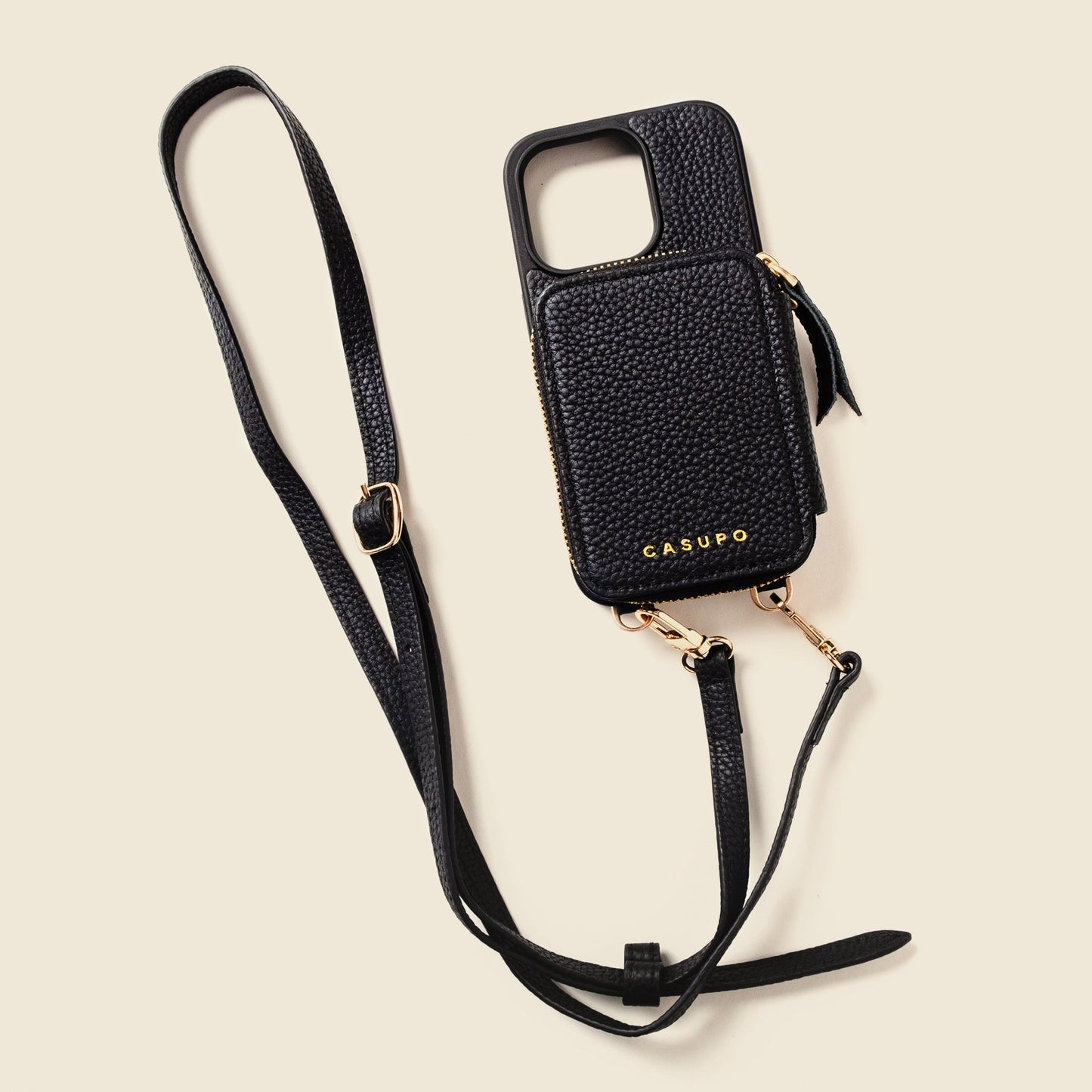 iPhone Case and Wallet with Long Strap - Black