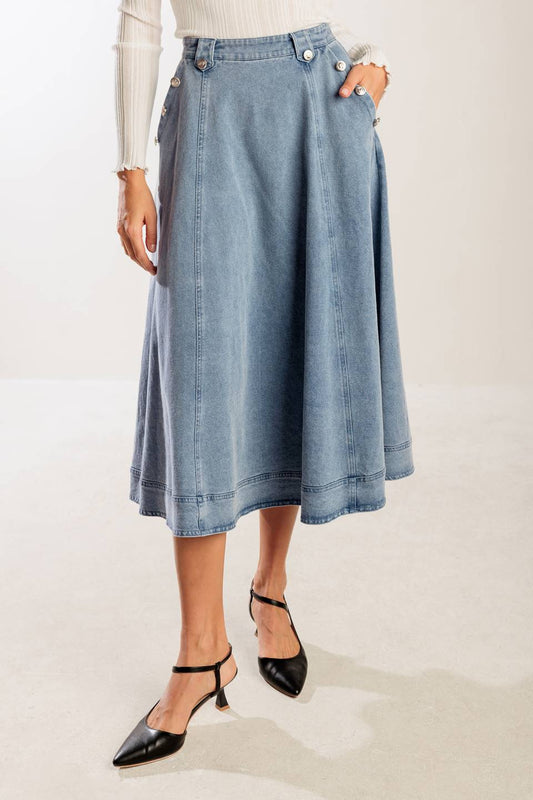 AT FIRST GLANCE DENIM MIDI SKIRT - Concordia Style Boutique