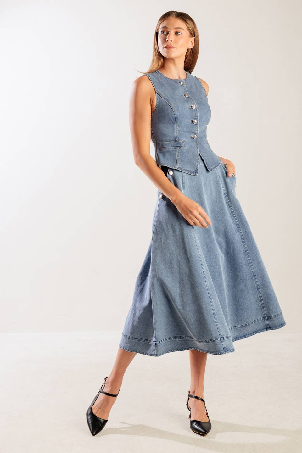 AT FIRST GLANCE DENIM MIDI SKIRT - Concordia Style Boutique