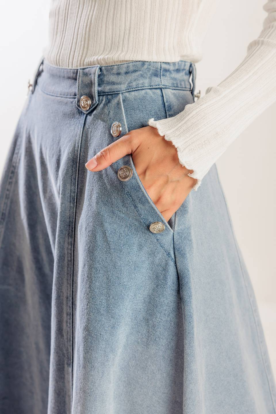 AT FIRST GLANCE DENIM MIDI SKIRT - Concordia Style Boutique