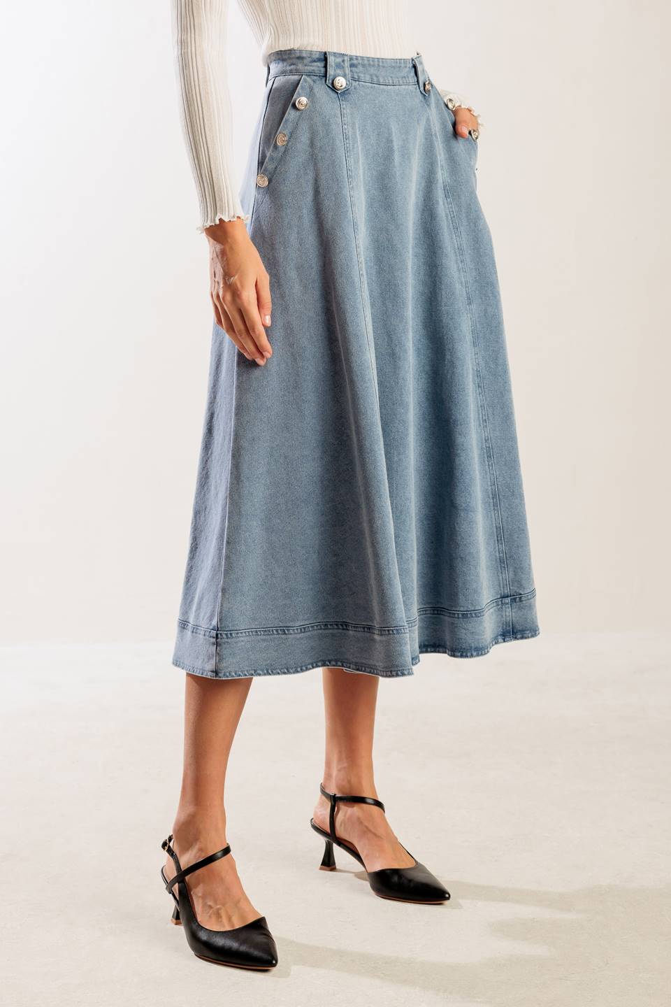 AT FIRST GLANCE DENIM MIDI SKIRT - Concordia Style Boutique