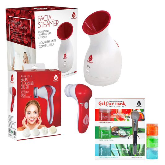 Pursonic Spa Facial Care Bundle: Facial Steamer, Cleansing Brush, & Gel Face Masks - Concordia Style Boutique