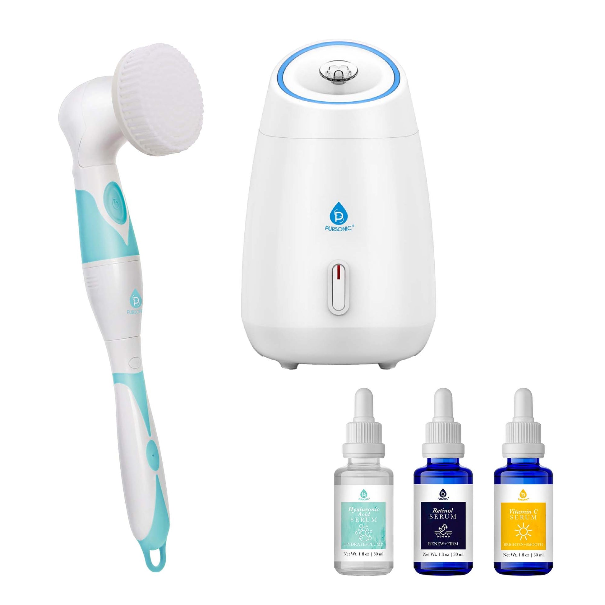 Pursonic Complete Spa & Skincare Bundle – Facial Steamer, Cleansing Brush, and Anti-Aging Serum Set - Concordia Style Boutique