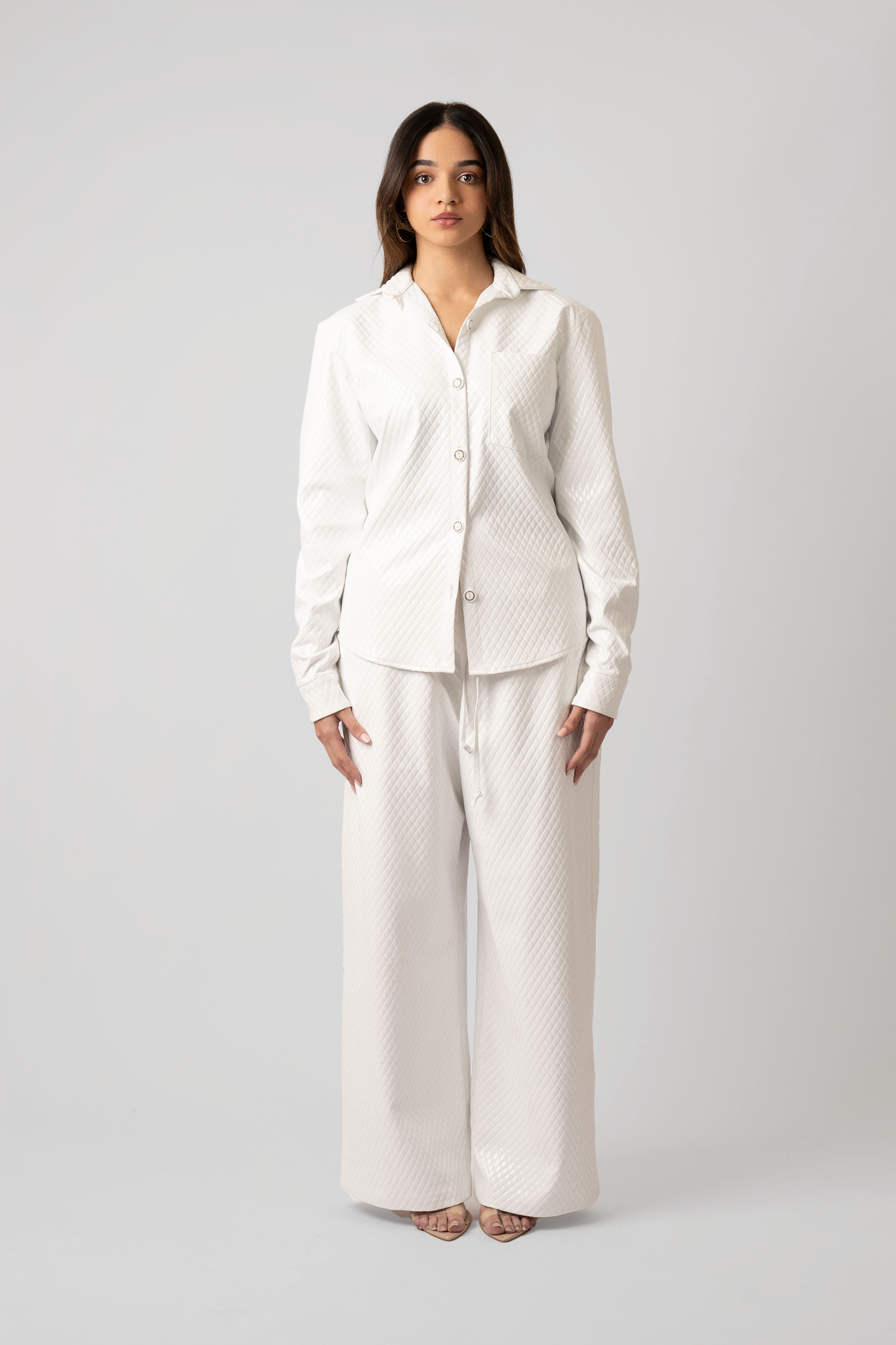 Celeste Vegan Quilted Leather Button-Up