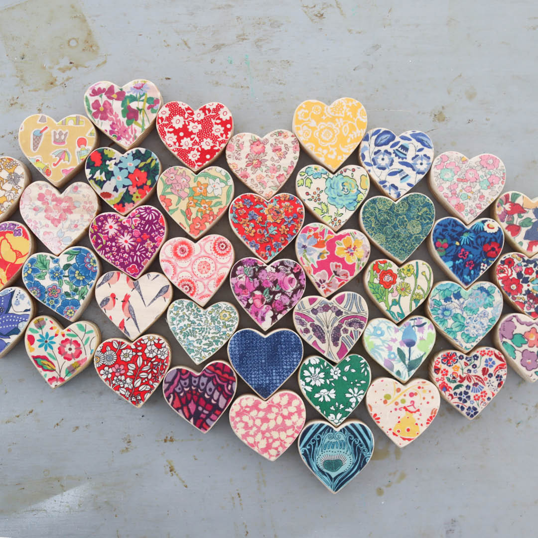 Fabric-Faced Wooden Hearts