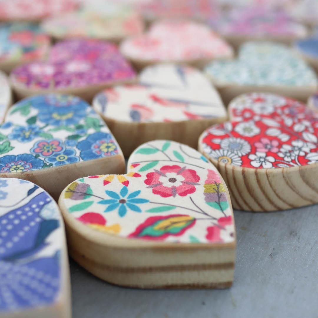 Fabric-Faced Wooden Hearts