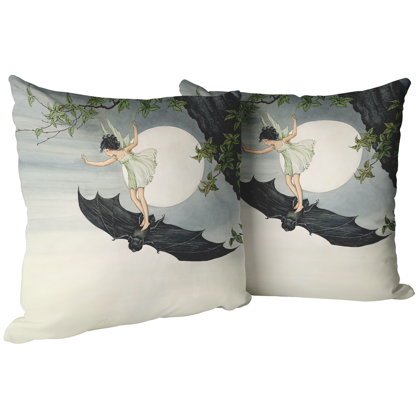 "Fairy Riding a Bat" Throw Pillow