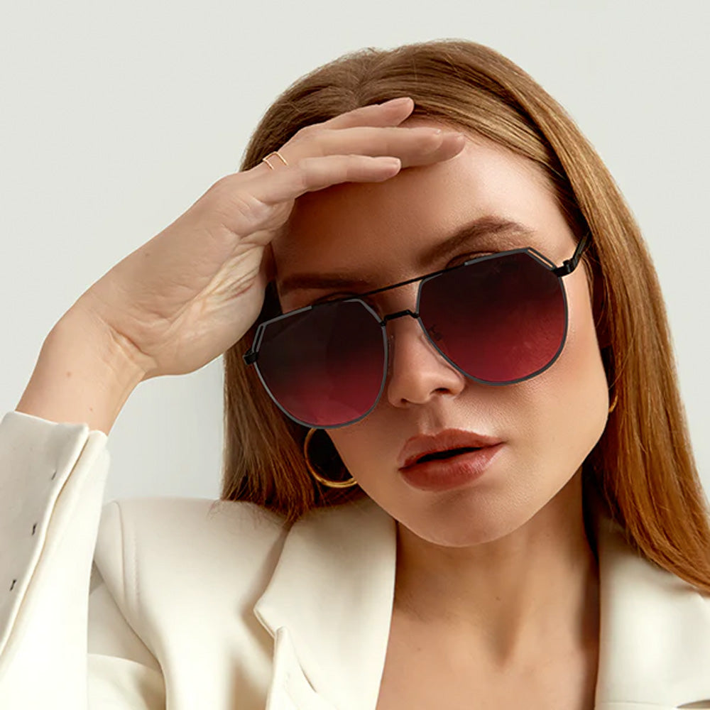 Farrah - Black Frame Ruby Lens Square Aviator Sunglasses - Concordia Style Boutique