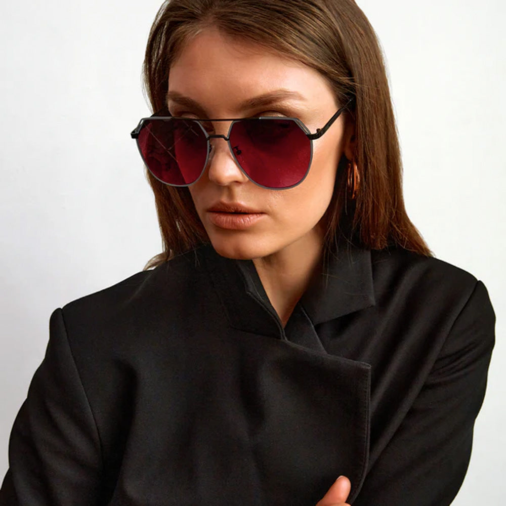 Farrah - Black Frame Ruby Lens Square Aviator Sunglasses - Concordia Style Boutique