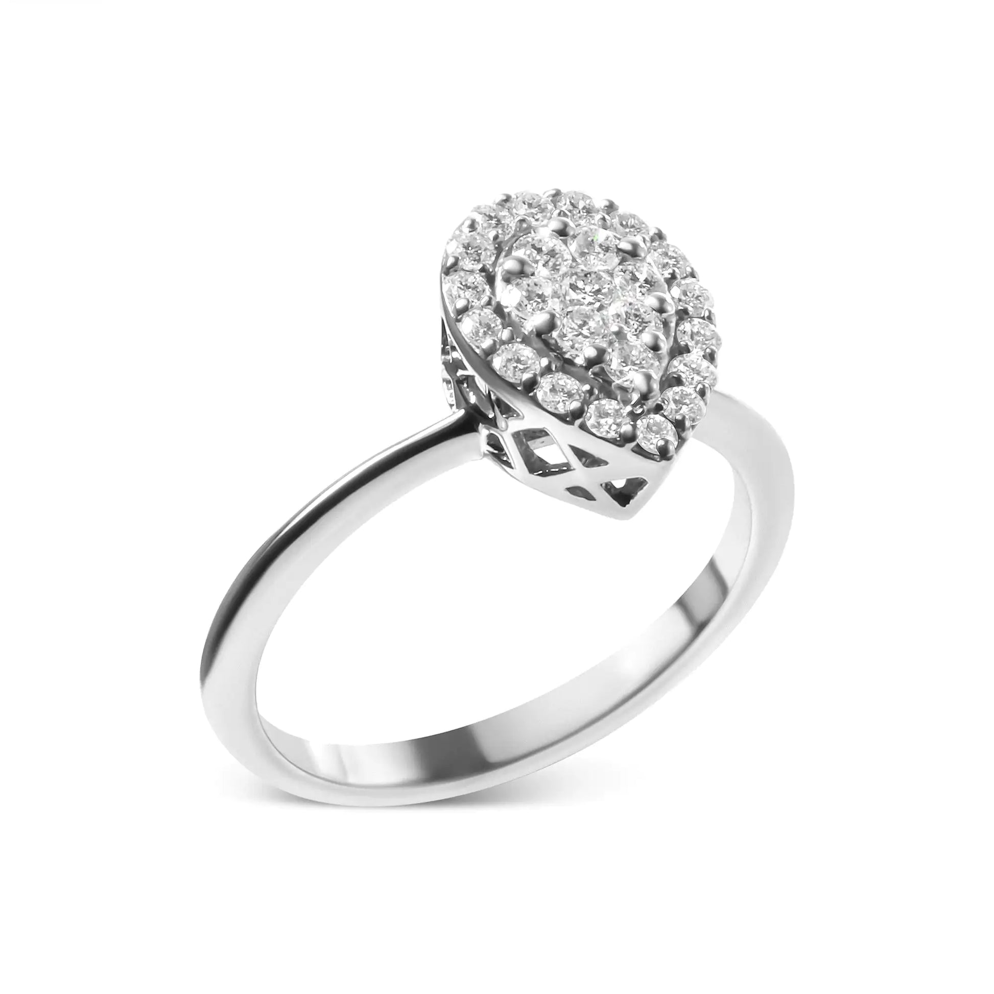 *SOLD OUT* 10K White Gold 3/8 Cttw Round-Cut Lab Grown Diamond Cluster Pear Promise Ring (G-H Color, VS2-SI1 Clarity) - Concordia Style Boutique