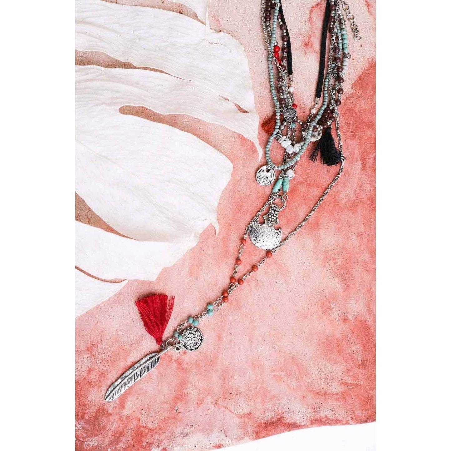 Feather Fringe Multi-Layered Necklace | Handmade Bohemian Style - Concordia Style Boutique