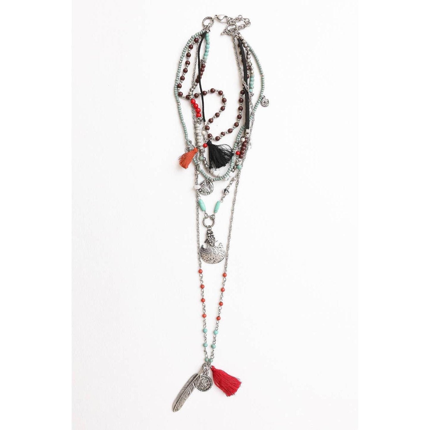 Feather Fringe Multi-Layered Necklace | Handmade Bohemian Style - Concordia Style Boutique