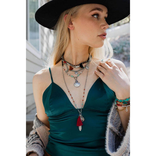 Feather Fringe Multi-Layered Necklace | Handmade Bohemian Style - Concordia Style Boutique