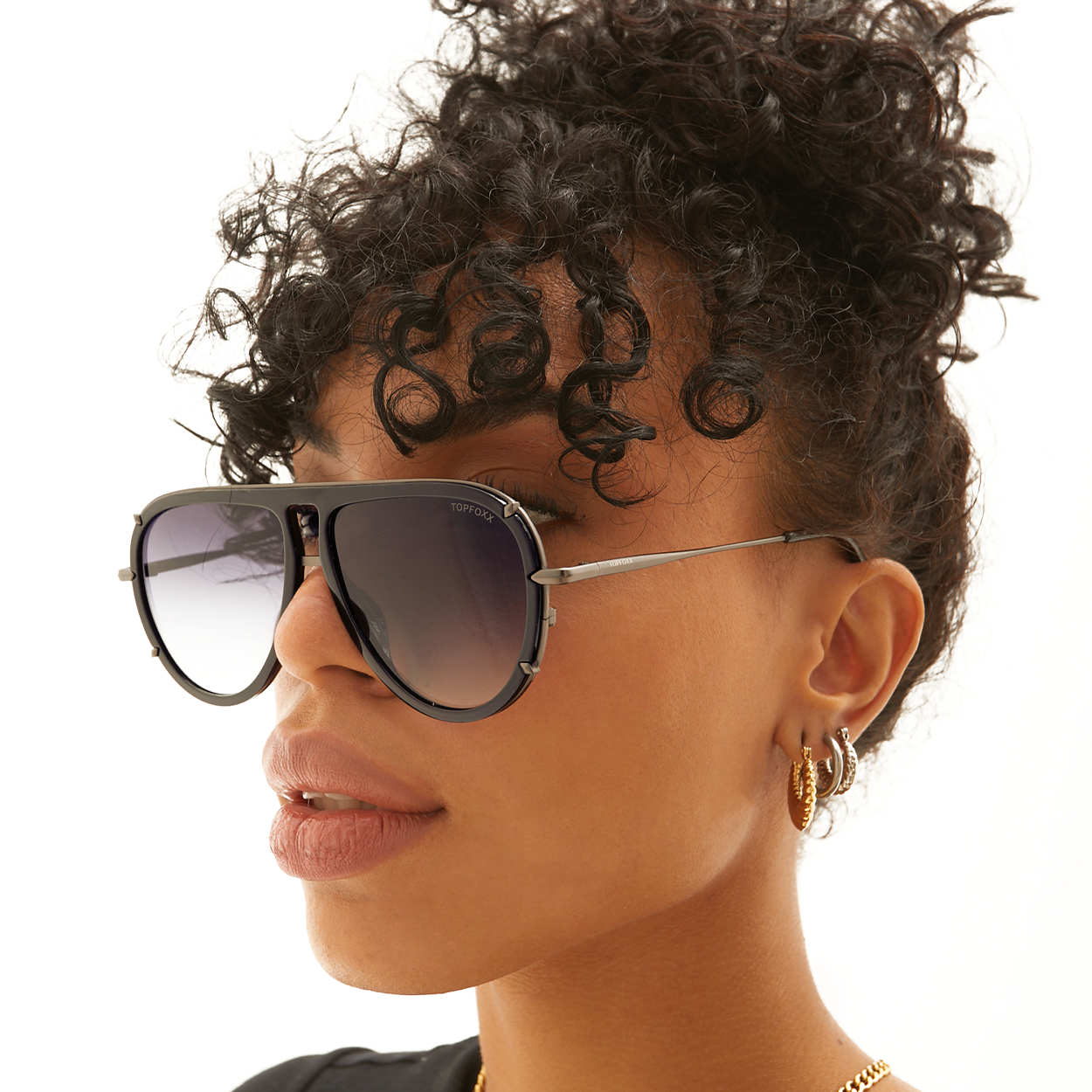 Ivy Luxe - Black Tangle-Free Round Aviator Sunglasses - Concordia Style Boutique