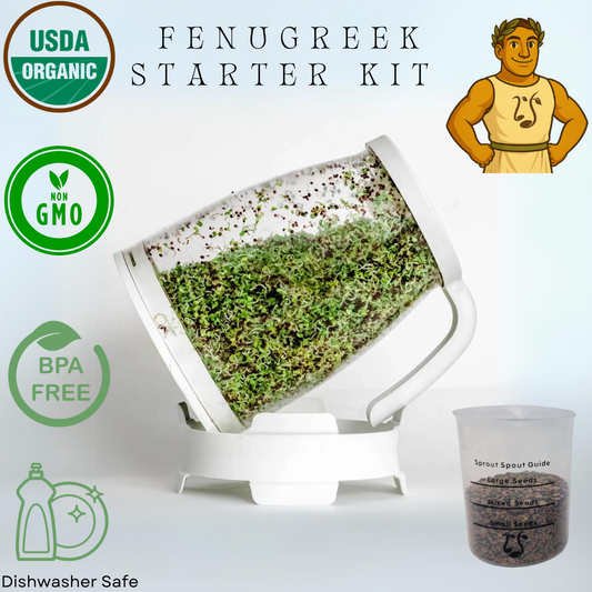 Sprout Spout Fenugreek Starter Kit: Sprout Spout + 4oz or 1lb seeds + Free Sprout Scoop - Concordia Style Boutique