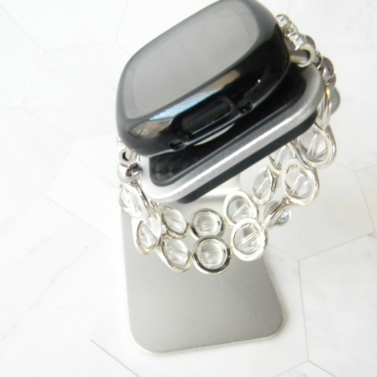 Silver Ovals and Clear Beads Watch Band for Fitbit Versa 3&4 Smart Watch
