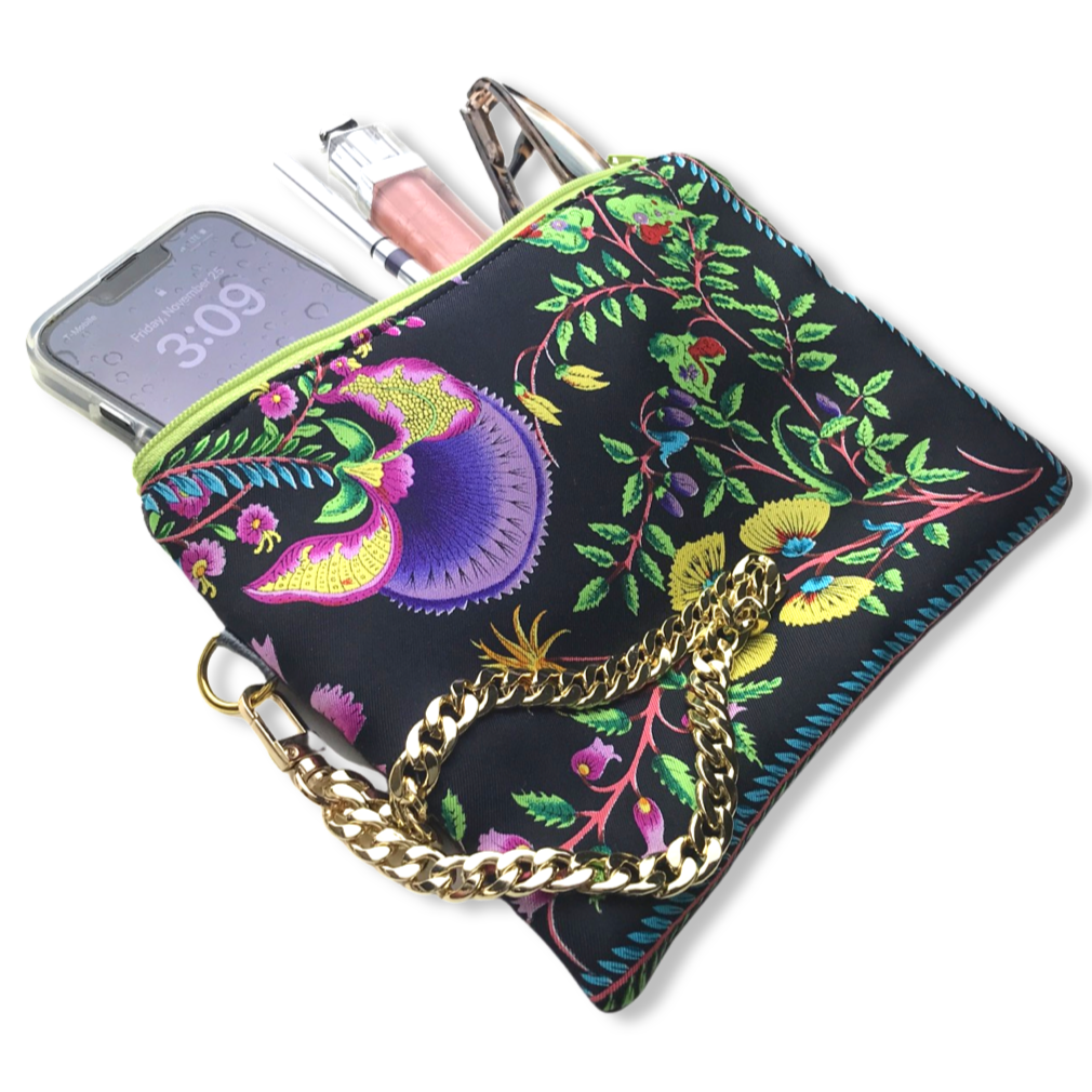 Flora Nero Vintage Silk Scarf Grand Wristlet Bag