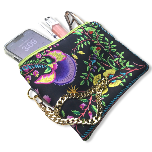 Flora Nero Vintage Silk Scarf Grand Wristlet Bag