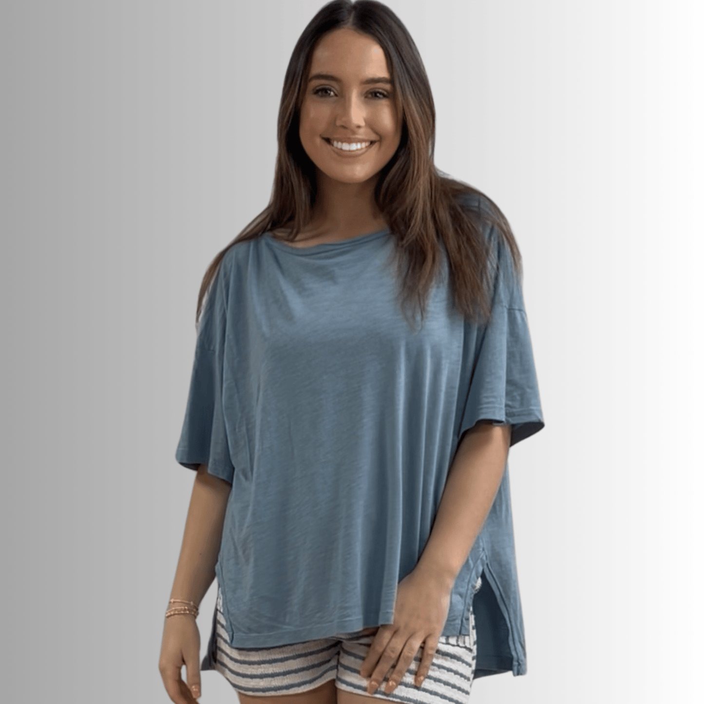 Aubree Cotton Garment Dyed Slub Top in Light Steel Blue - Concordia Style Boutique