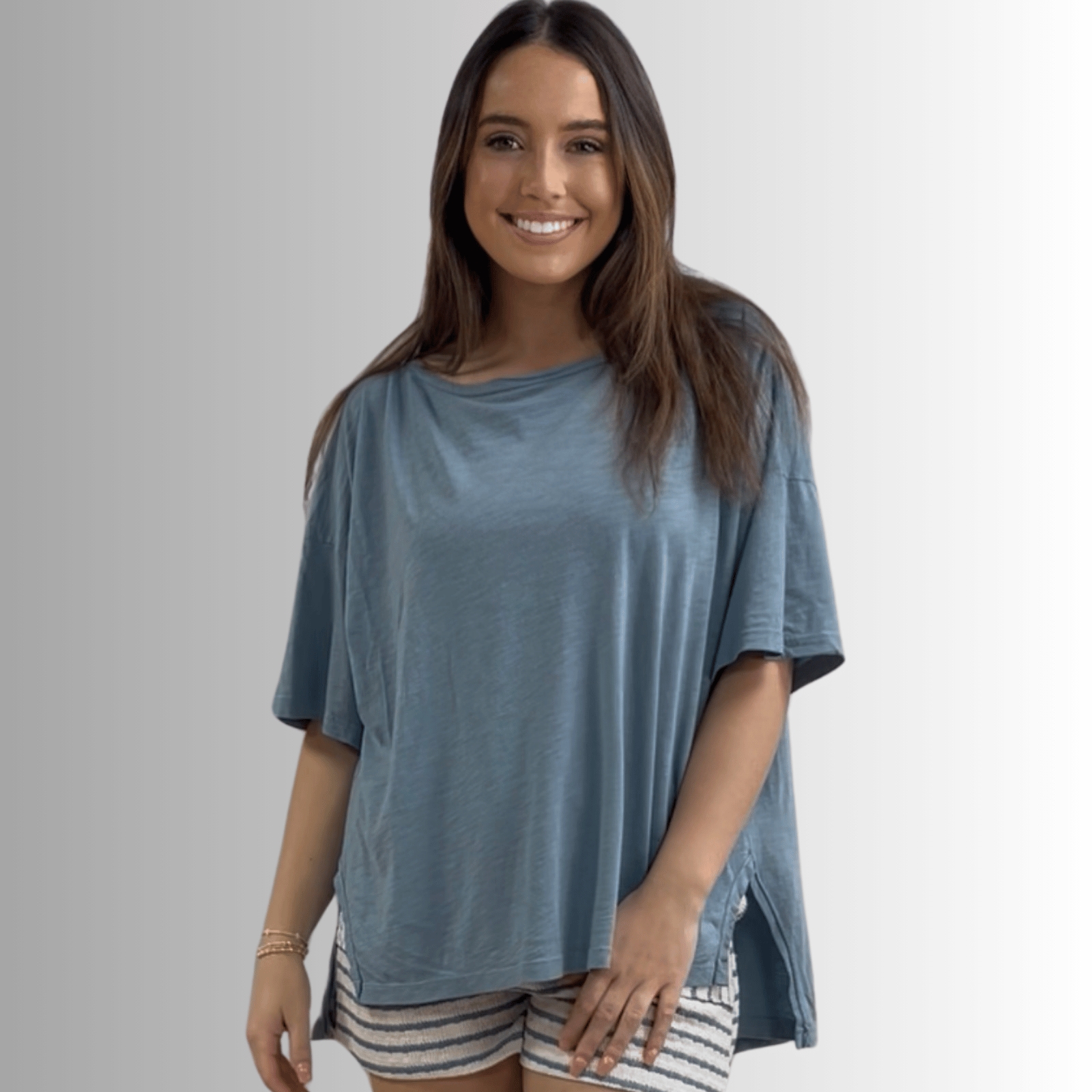 Aubree Cotton Garment Dyed Slub Top in Light Steel Blue - Concordia Style Boutique