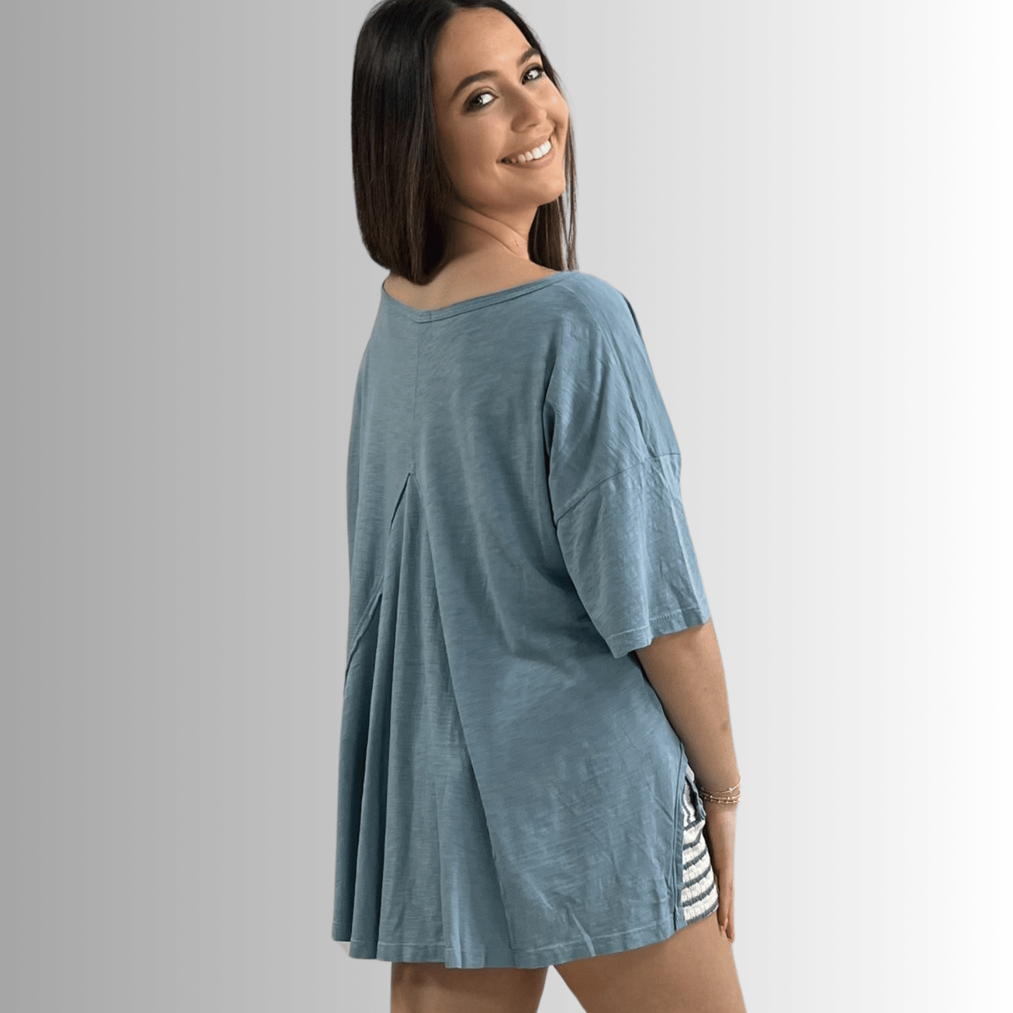 Aubree Cotton Garment Dyed Slub Top in Light Steel Blue - Concordia Style Boutique