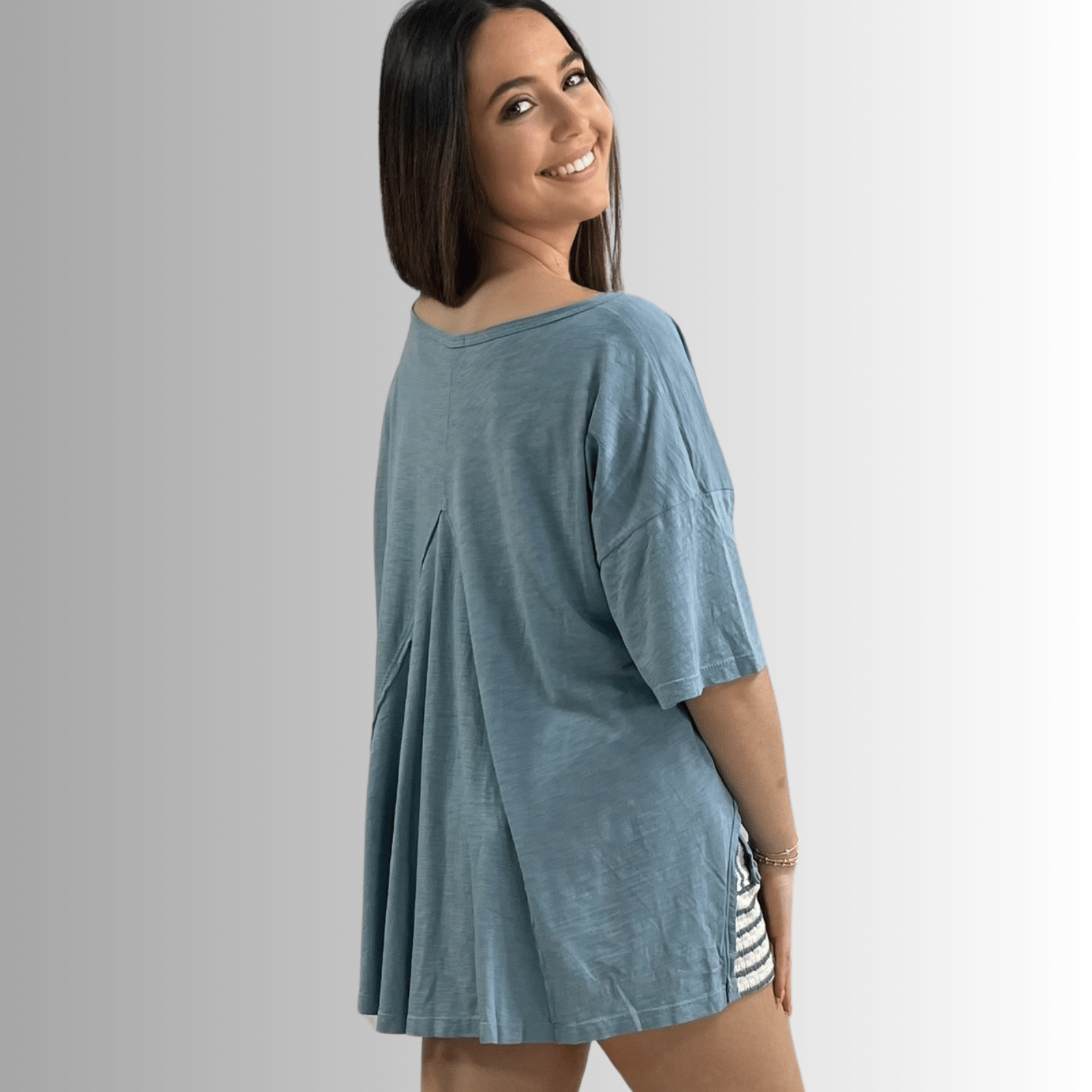 Aubree Cotton Garment Dyed Slub Top in Light Steel Blue - Concordia Style Boutique