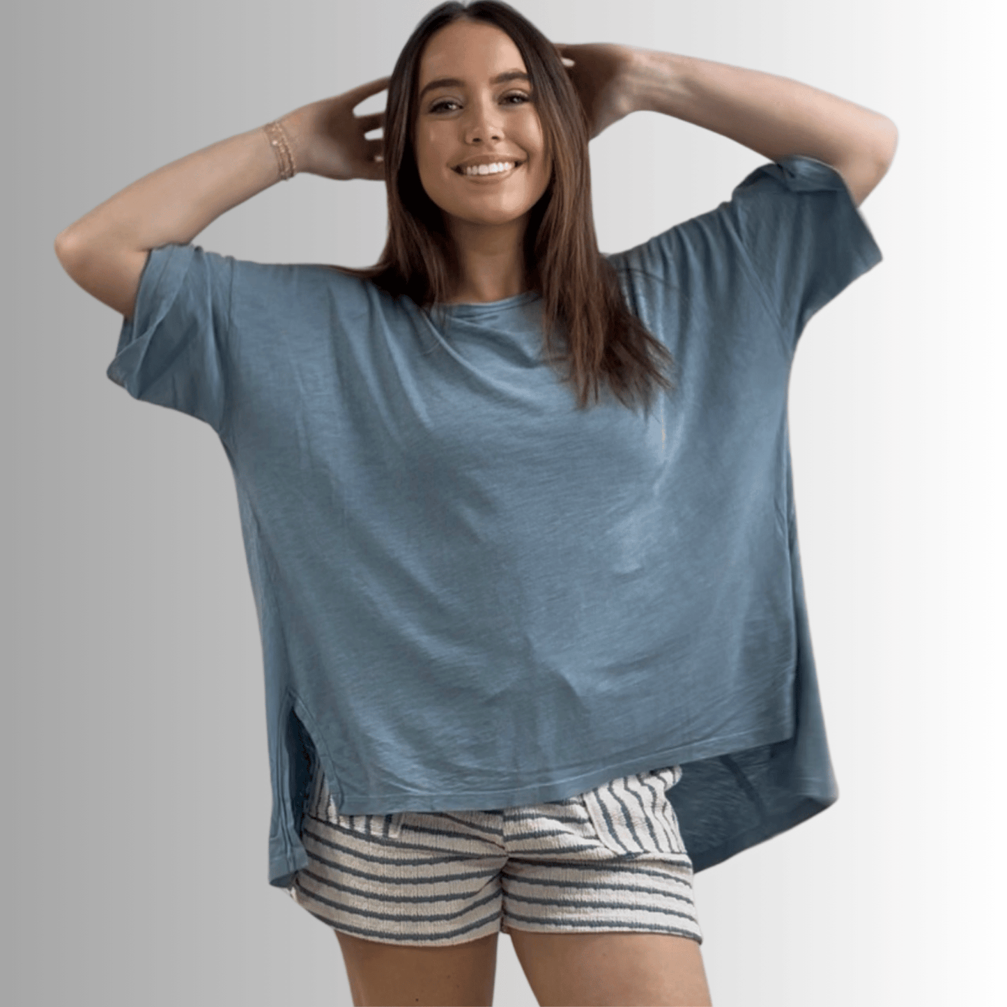 Aubree Cotton Garment Dyed Slub Top in Light Steel Blue - Concordia Style Boutique