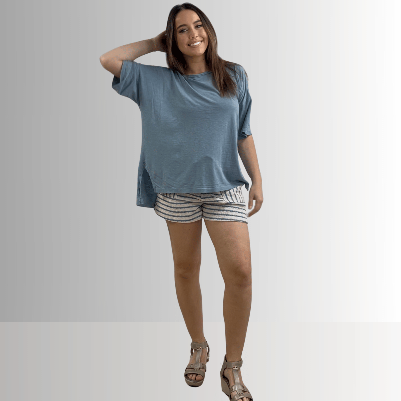 Aubree Cotton Garment Dyed Slub Top in Light Steel Blue - Concordia Style Boutique