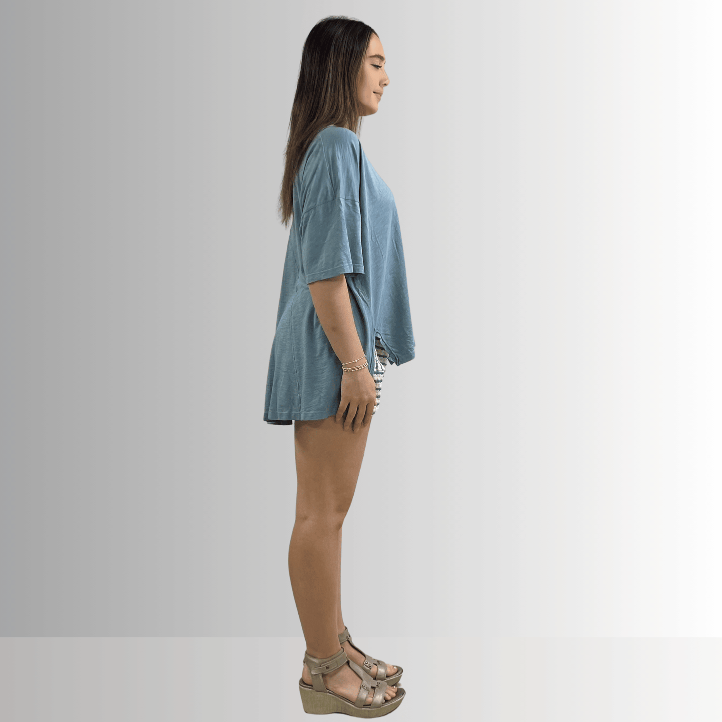 Aubree Cotton Garment Dyed Slub Top in Light Steel Blue - Concordia Style Boutique
