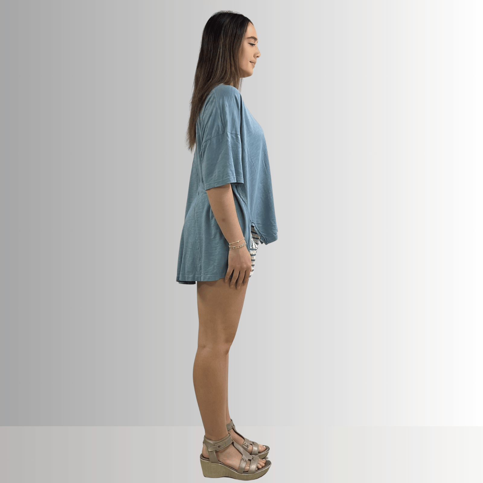 Aubree Cotton Garment Dyed Slub Top in Light Steel Blue - Concordia Style Boutique