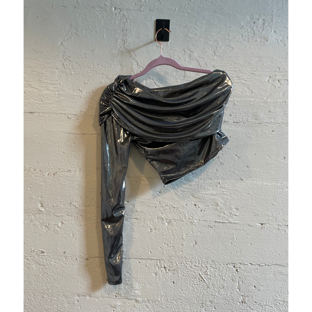 Fold Over One Shoulder Top in Liquid Metal [Sizes S-L]